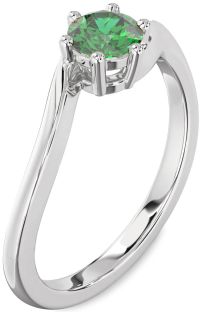 Emerald Platinum Round Solitaire Engagement Ring
