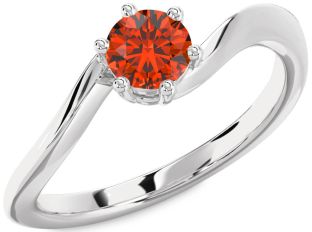 Fire Opal Silver Round Solitaire Engagement Ring