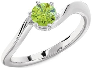 Peridot Silver Round Solitaire Engagement Ring