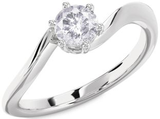 Salt & Pepper Diamond Silver Round Solitaire Engagement Ring