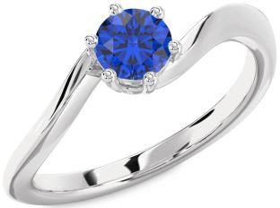 Blue Sapphire Platinum Round Solitaire Engagement Ring
