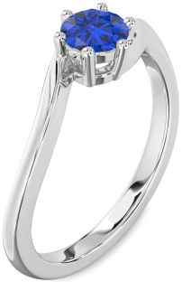 Blue Sapphire Silver Round Solitaire Engagement Ring