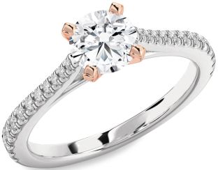 Diamond White Rose Gold Round Solitaire Pave Engagement Ring