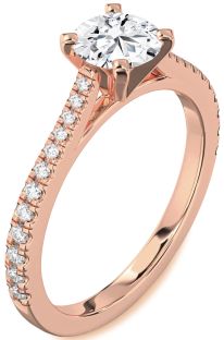 Diamond Rose Gold Round Solitaire Pave Engagement Ring