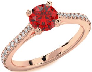 Diamond Ruby Rose Gold Round Solitaire Pave Engagement Ring