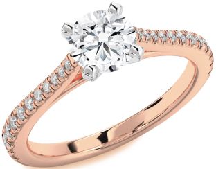 Diamond White Rose Gold Round Solitaire Pave Engagement Ring
