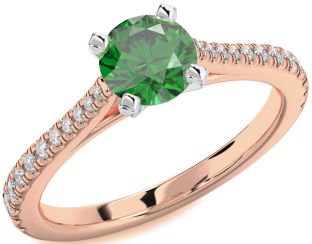 Diamond Emerald White Rose Gold Round Solitaire Pave Engagement Ring