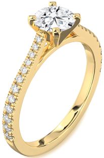 Diamond Gold Round Solitaire Pave Engagement Ring