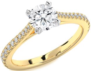 Diamond White Yellow Gold Round Solitaire Pave Engagement Ring