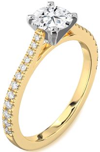 Diamond White Yellow Gold Round Solitaire Pave Engagement Ring