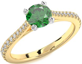 Diamond Emerald White Yellow Gold Round Solitaire Pave Engagement Ring