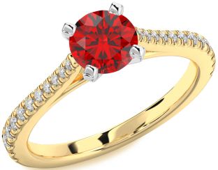 Diamond Ruby White Yellow Gold Round Solitaire Pave Engagement Ring