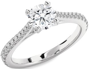 Diamond White Gold Round Solitaire Pave Engagement Ring