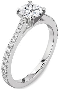 Diamond Platinum Round Solitaire Pave Engagement Ring