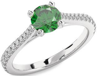 Diamond Emerald White Gold Round Solitaire Pave Engagement Ring