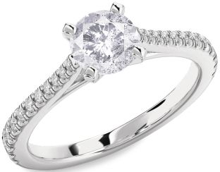 Salt & Pepper Diamond Silver Round Solitaire Pave Engagement Ring