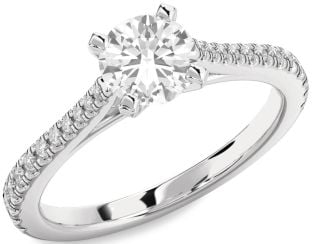 Diamond White Sapphire Silver Round Solitaire Pave Engagement Ring