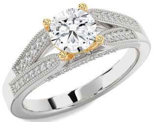 Diamond Silver & 10K gold Round Solitaire Engagement Ring