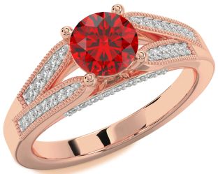 Diamond Ruby Rose Gold Round Solitaire Engagement Ring