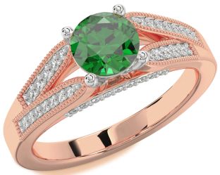 Diamond Emerald Platinum & Rose Gold Round Solitaire Engagement Ring