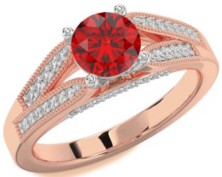 Diamond Ruby White Rose Gold Round Solitaire Engagement Ring