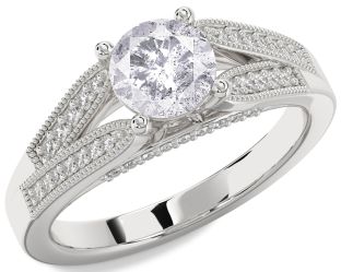 Salt & Pepper Diamond Silver Round Vintage Engagement Ring