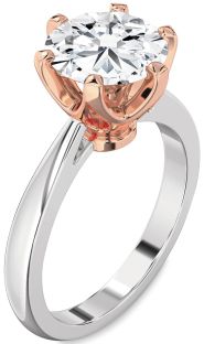 Diamond Silver & 10K Rose Gold Round Solitaire Engagement Ring