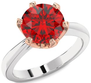 Ruby Silver & 10K Rose Gold Round Solitaire Engagement Ring