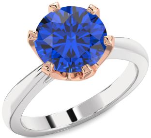 Blue Sapphire Rose Gold Silver Round Solitaire Engagement Ring