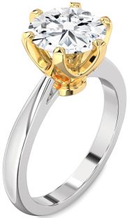 Diamond Silver & 10K gold Round Solitaire Engagement Ring