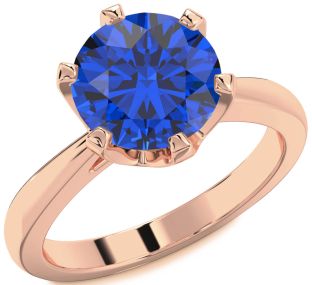 Blue Sapphire Rose Gold Silver Round Solitaire Engagement Ring