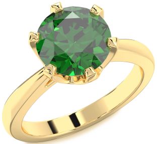Emerald Gold Round Solitaire Engagement Ring