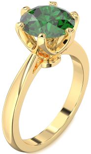 Emerald Gold Round Solitaire Engagement Ring