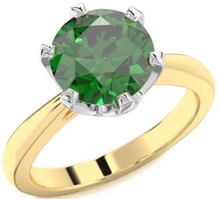 Emerald White Yellow Gold Round Solitaire Engagement Ring