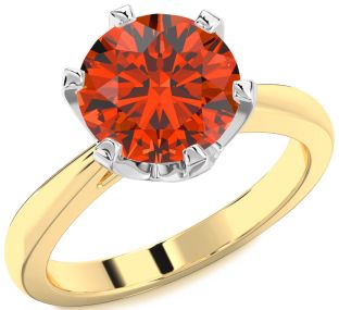 Fire Opal Gold Silver Round Solitaire Engagement Ring