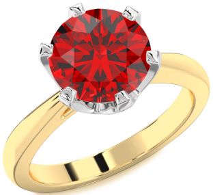 Ruby White Yellow Gold Round Solitaire Engagement Ring
