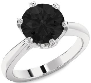 Black Diamond Silver Round Solitaire Engagement Ring