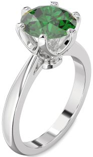 Emerald Platinum Round Solitaire Engagement Ring