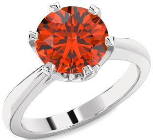 Fire Opal Silver Round Solitaire Engagement Ring