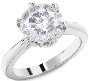 Salt & Pepper Diamond Silver Round Solitaire Engagement Ring
