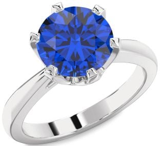 Blue Sapphire White Gold Round Solitaire Engagement Ring