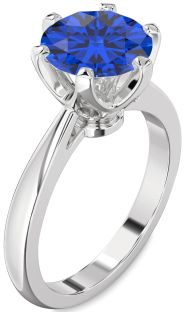 Blue Sapphire Silver Round Solitaire Engagement Ring