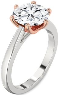 Diamond Silver & 10K Rose Gold Round Solitaire Engagement Ring