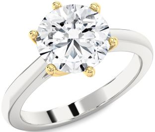 Diamond Silver & 10K gold Round Solitaire Engagement Ring
