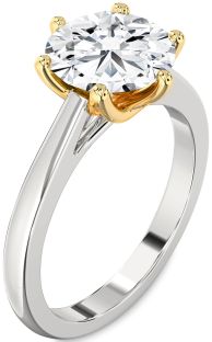 Diamond Silver & 10K gold Round Solitaire Engagement Ring