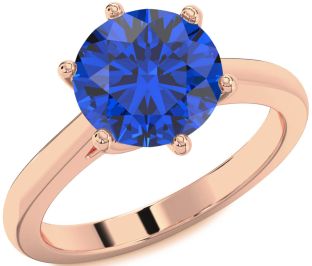 Blue Sapphire Rose Gold Silver Round Solitaire Engagement Ring
