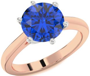 Blue Sapphire Rose Gold Silver Round Solitaire Engagement Ring