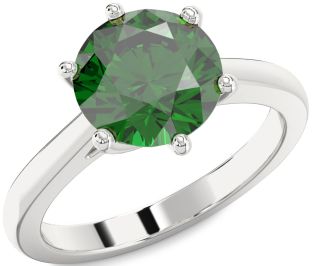 Emerald Platinum Round Solitaire Engagement Ring