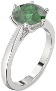 Emerald Platinum Round Solitaire Engagement Ring
