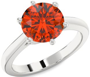 Fire Opal Silver Round Solitaire Engagement Ring